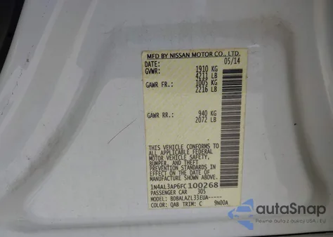 2015 Nissan Altima 2.5 из США, поврежденный, VIN 1N4AL3AP6FC100268